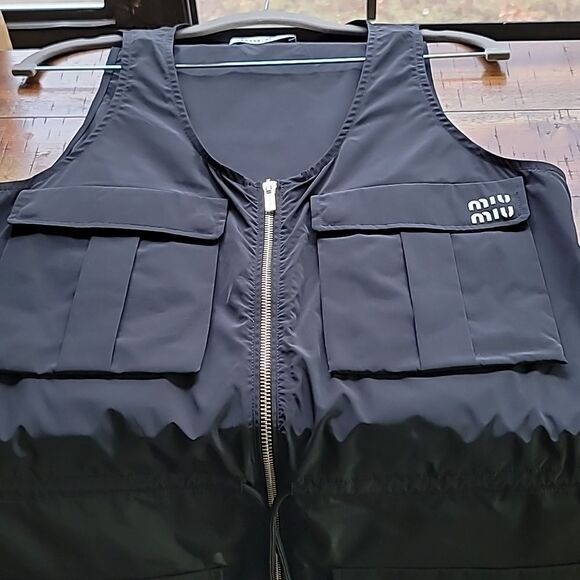 Miu Miu Technical Fabric Black  Sleeveless Vest/Dress with Gold Zipper Detail. - Picture 9 of 16